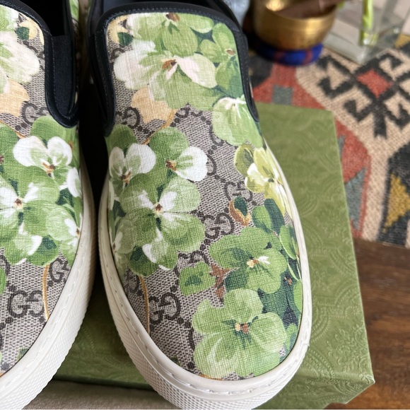 Gucci Supreme GG Canvas Bloom Green Floral Print Slip On Sneakers 10.5 G US11 - Picture 6 of 17